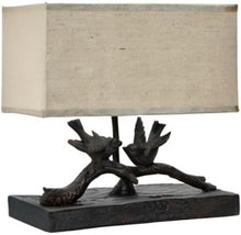 Load image into Gallery viewer, Elegant Rustic Bird Table Lamp with Antique Bronze Finish &amp; White Shade