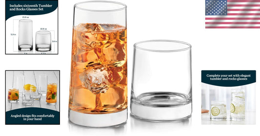 Sophisticated 16-Piece Glassware Set: Tumblers & Rocks Glasses for Entertaining