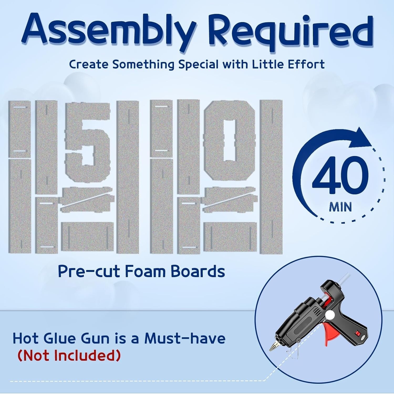 DIY Light-Up Number 50 - Silver Foam Decoration for Birthday or Anniversary