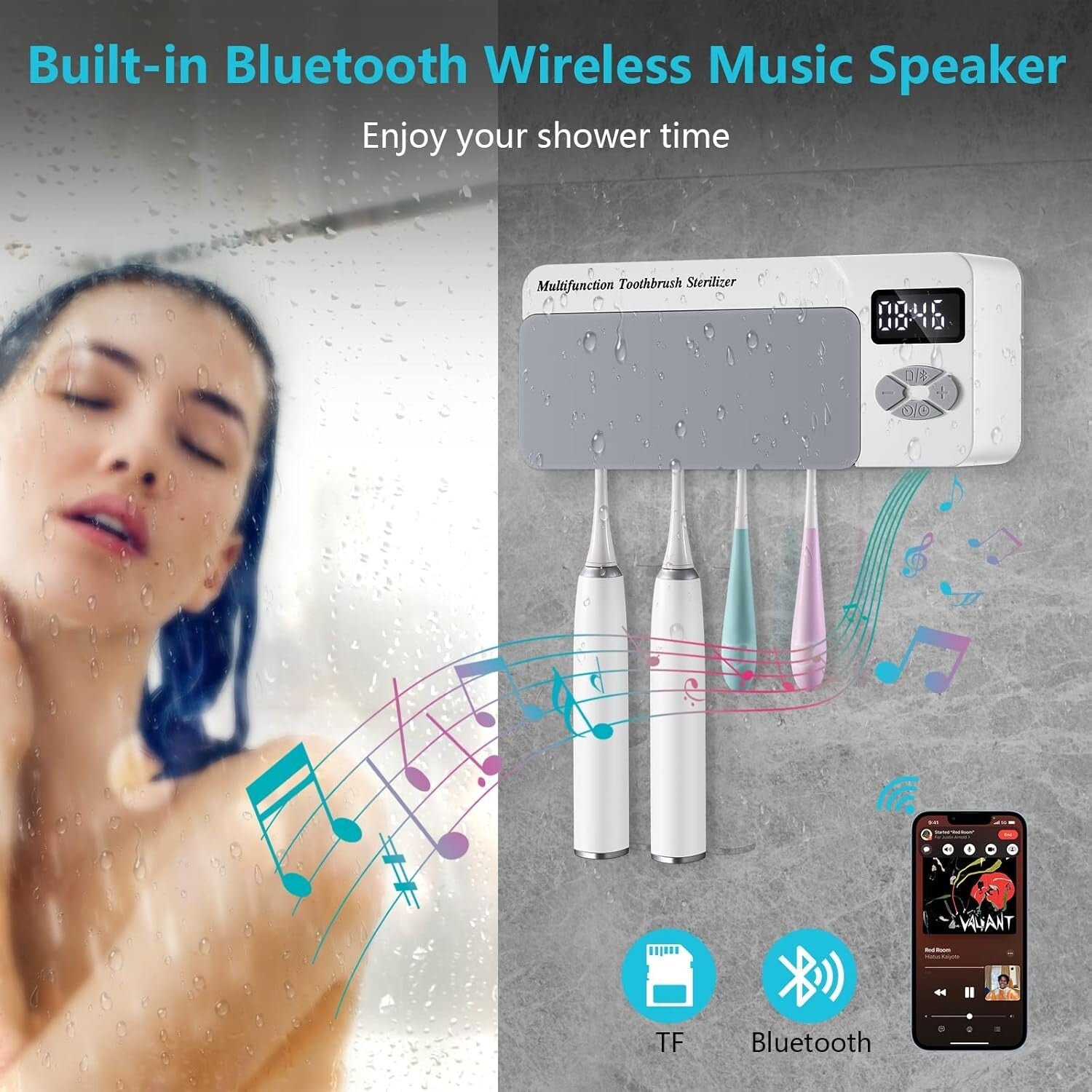 UV Cleaning Bluetooth Toothbrush Holder - Multifunctional 4-in-1 Organizer