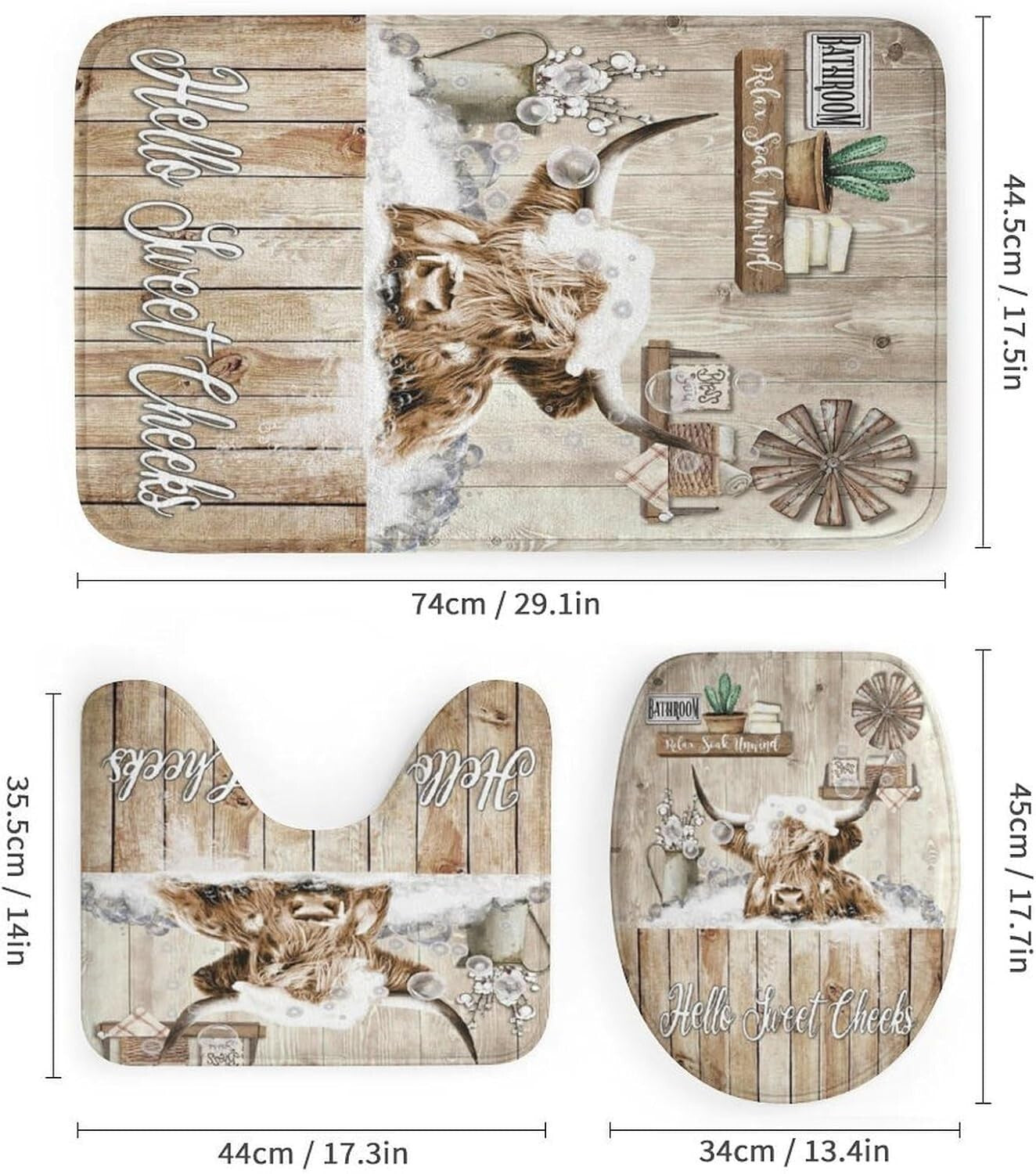 Funny Highland Cow Shower Curtain Set - 4-Piece with Non-Slip Bath Accessories