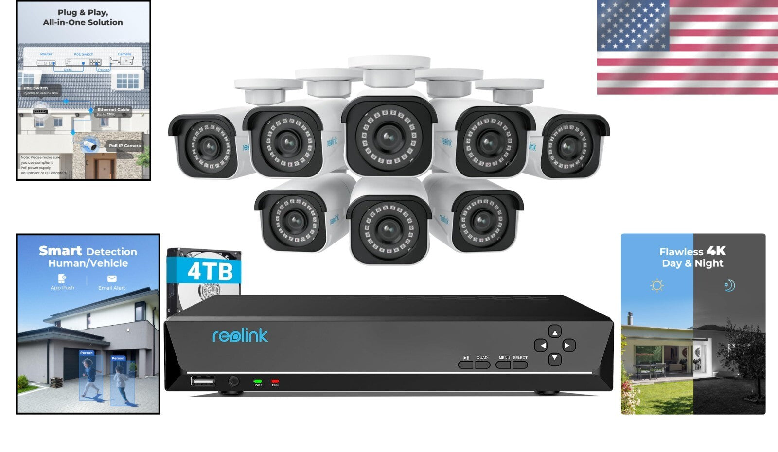 8MP PoE Security Camera Set - Weatherproof 4K 24/7 Surveillance with App Control