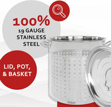 Load image into Gallery viewer, Versatile 40QT Stainless Steel Stockpot with Steamer Basket - Ideal for Boiling