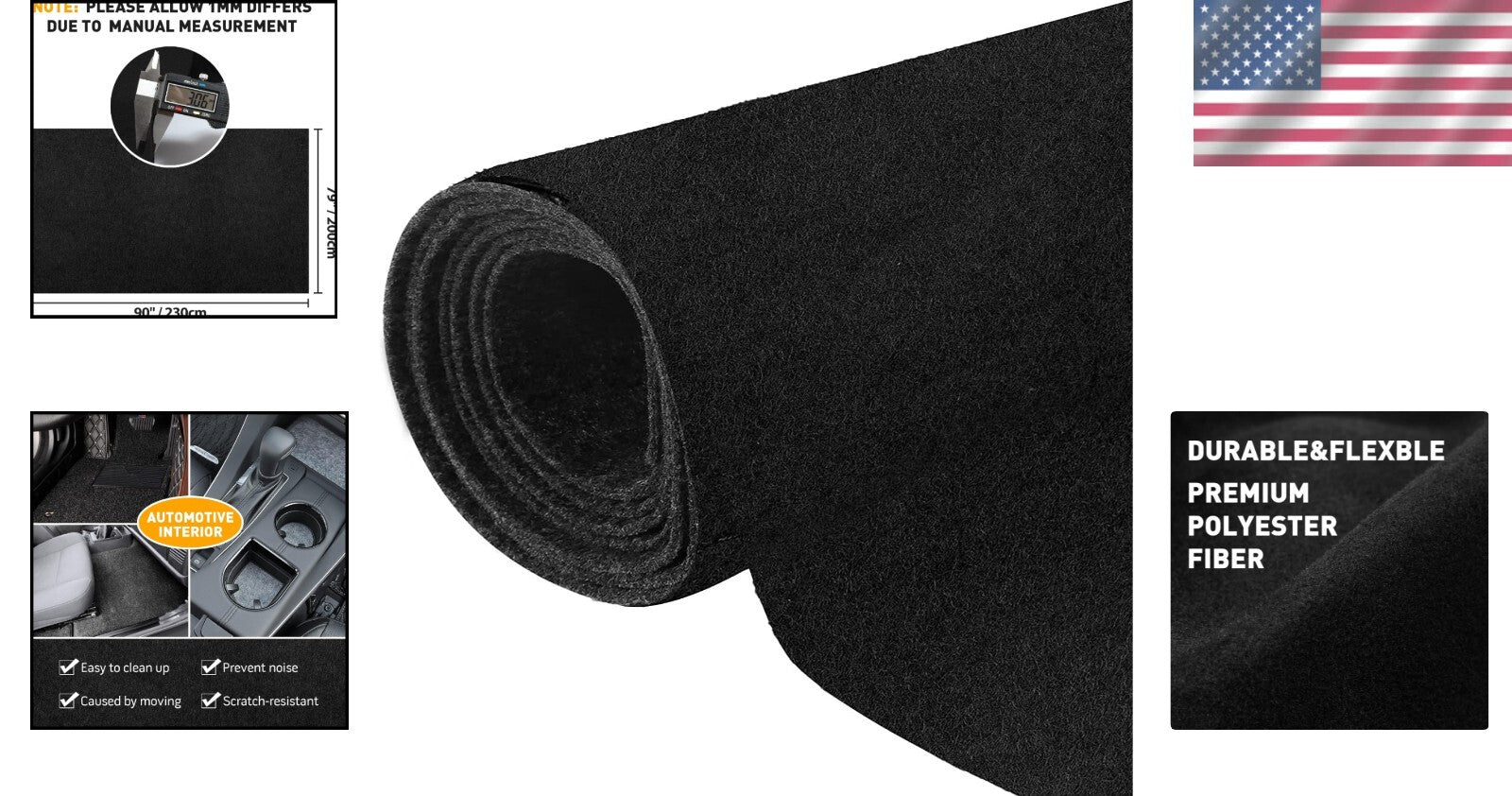 78x90 Inch Black Automotive Carpet - Heavy-Duty and Flexible for RVs and Trucks
