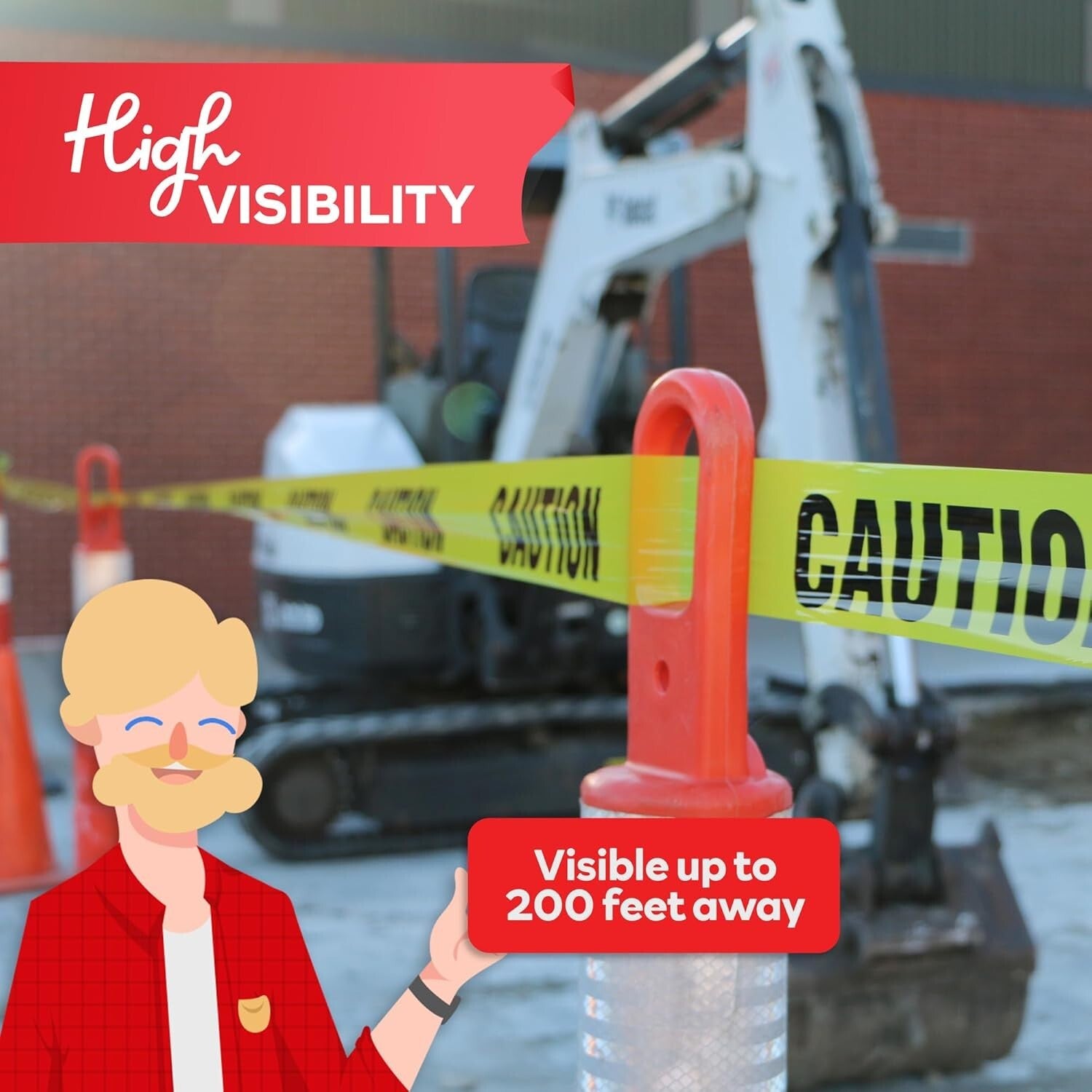 Weatherproof Yellow Caution Tape - 6-Pack, Ideal for Construction and Events