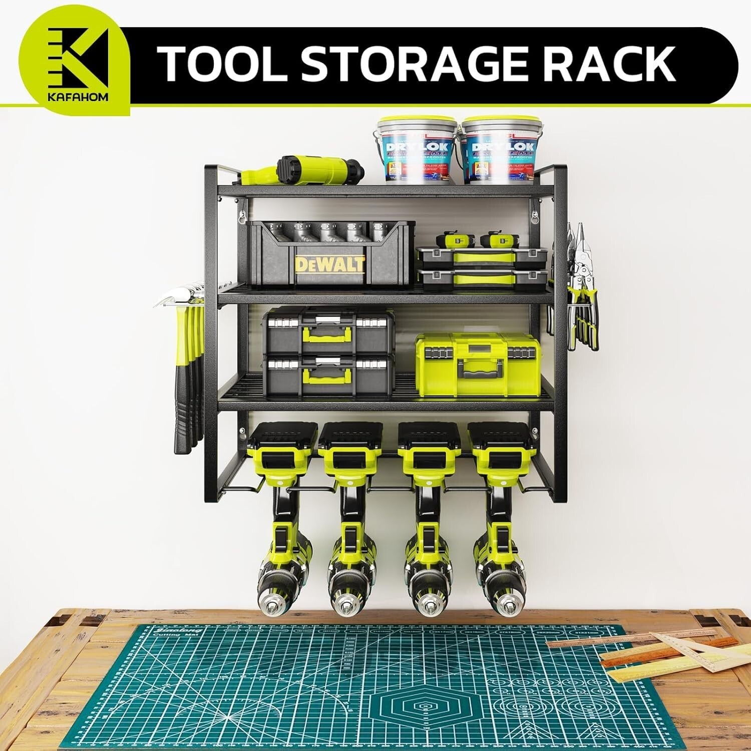 Heavy-Duty Wall-Mount Power Tool Organizer with 4-Tier Capacity - Garage Storage