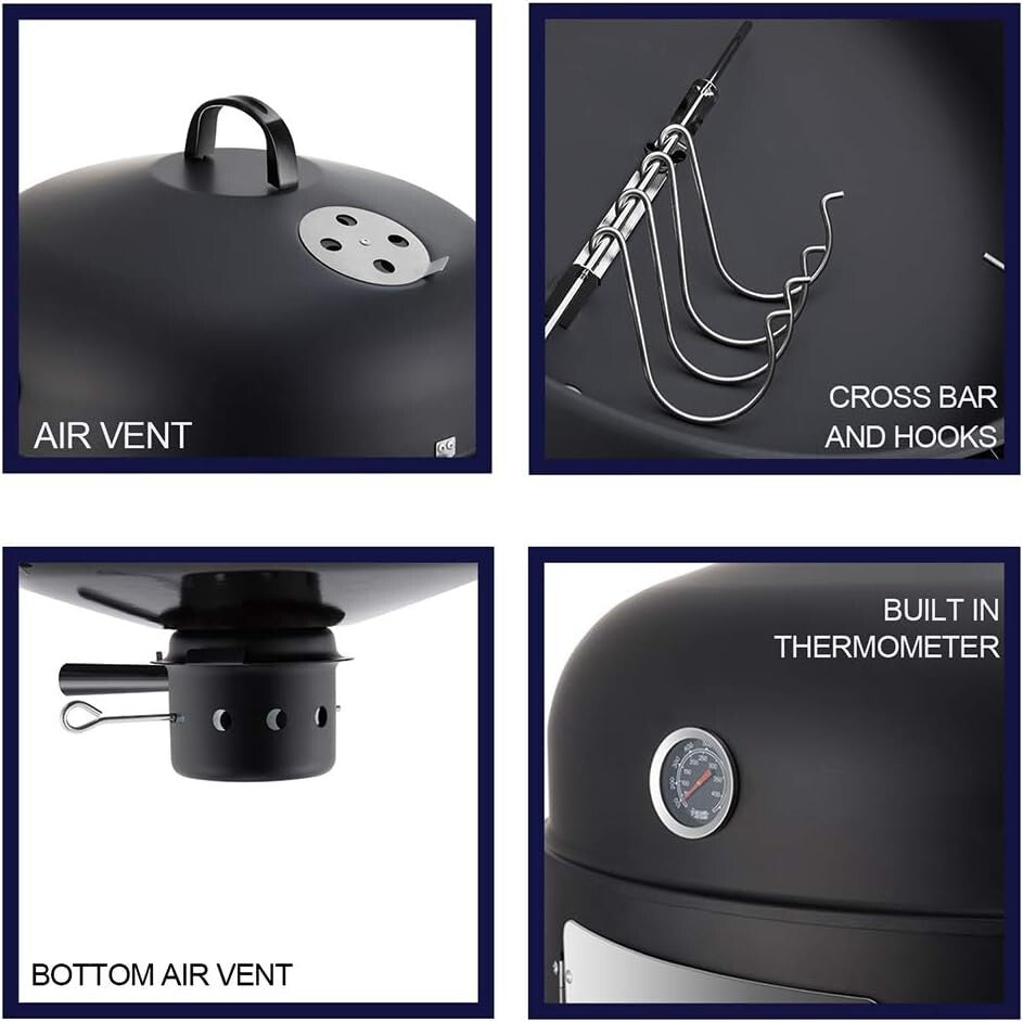 Alloy Steel Charcoal BBQ Smoker - Easy Assembly & Large Capacity for Outdoor Fun