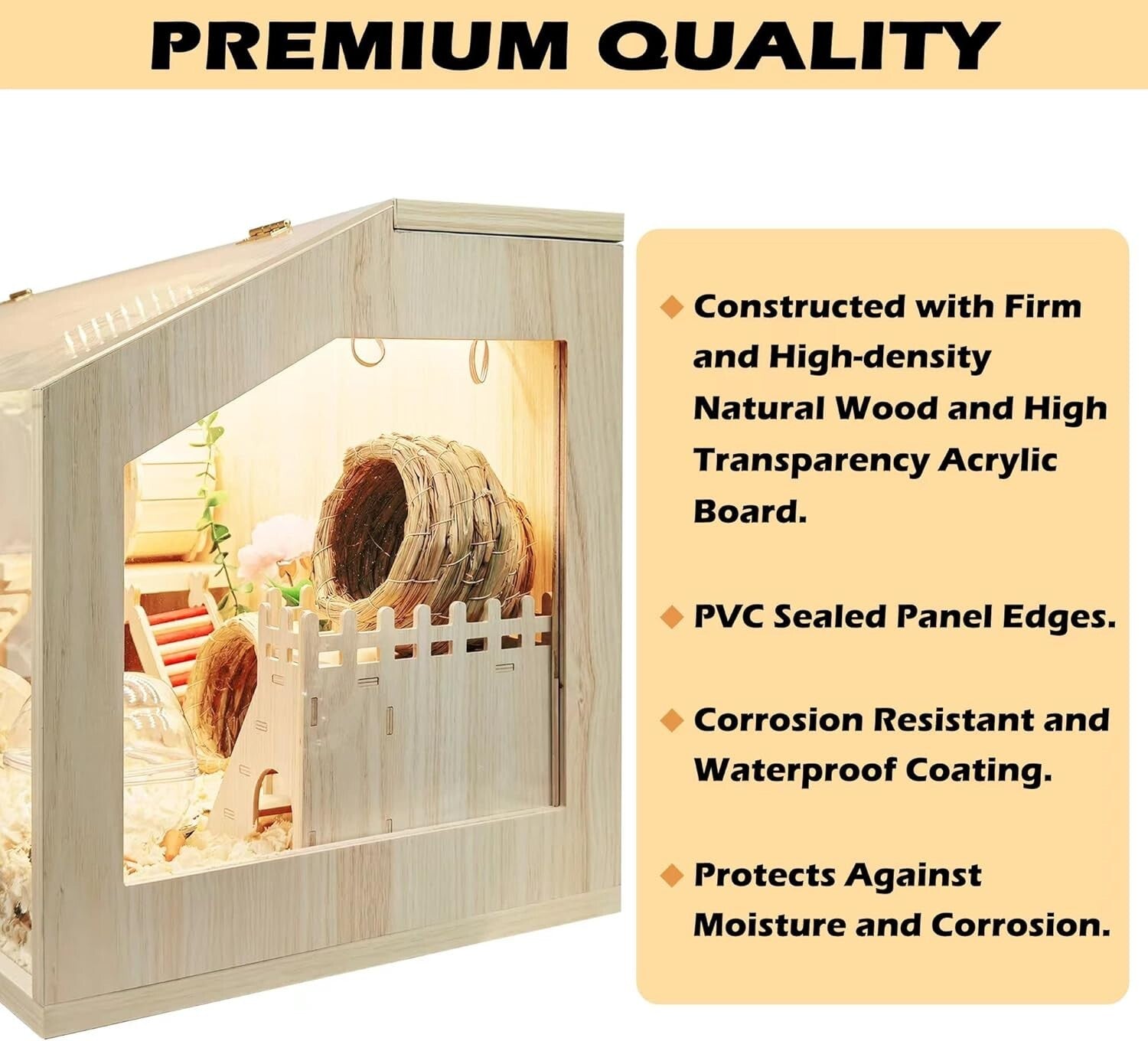 Premium Durable Wood Cage for Hamsters & Small Pets - Ventilated & Easy Clean