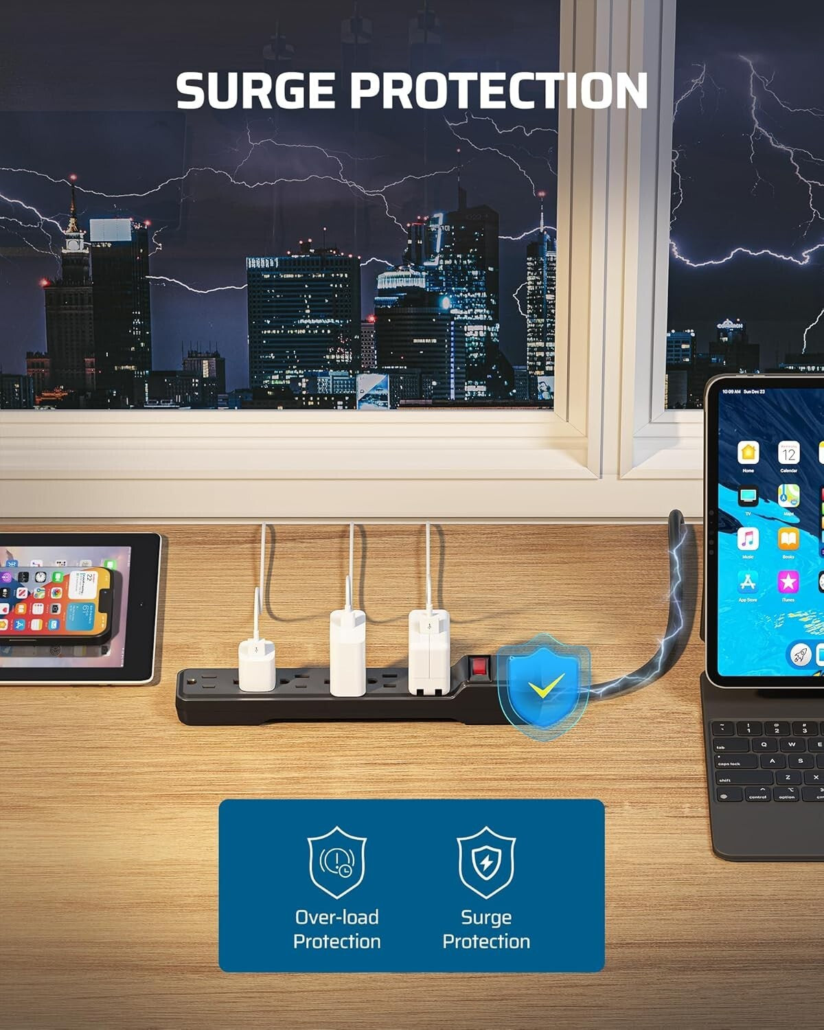 15FT Power Strip with 6 Outlets and Circuit Breaker - UL Listed Safety Features