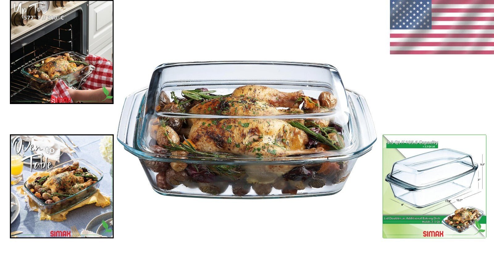 Durable 3-Quart Glass Casserole with Fitted Lid - Oven Safe & Shock Resistant