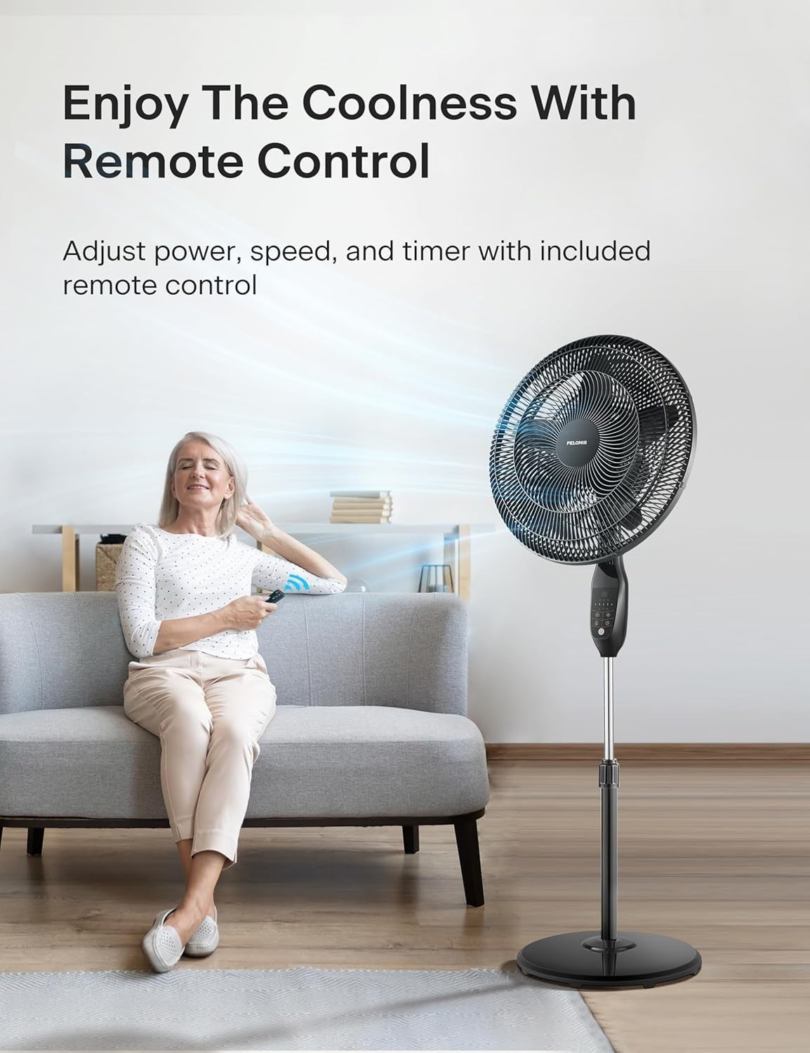 18-Inch Oscillating Pedestal Fan with Remote & 5 Speed Settings - Black Elegance