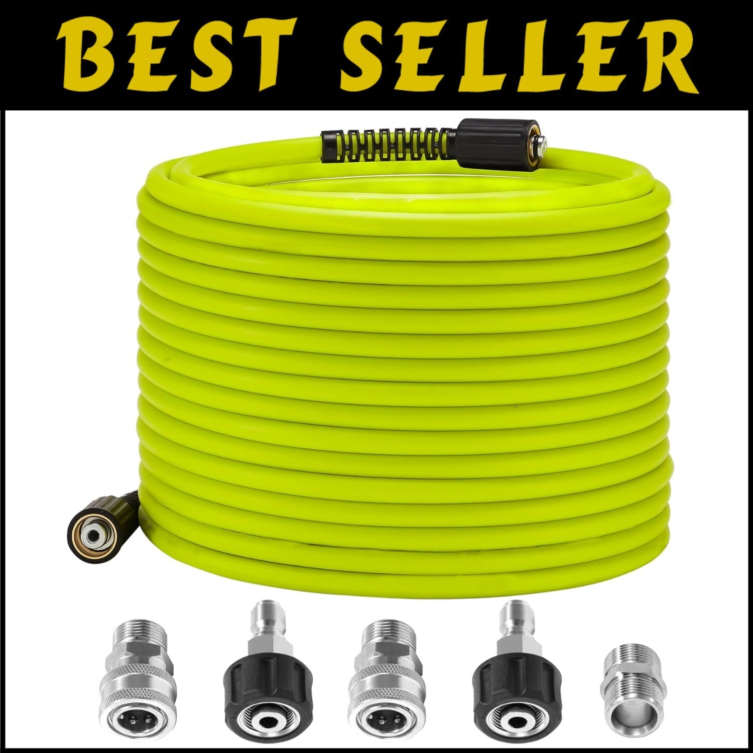 Durable 1/4" Pressure Washer Hose 50 FT - Stainless Steel M22 Adapters Included
