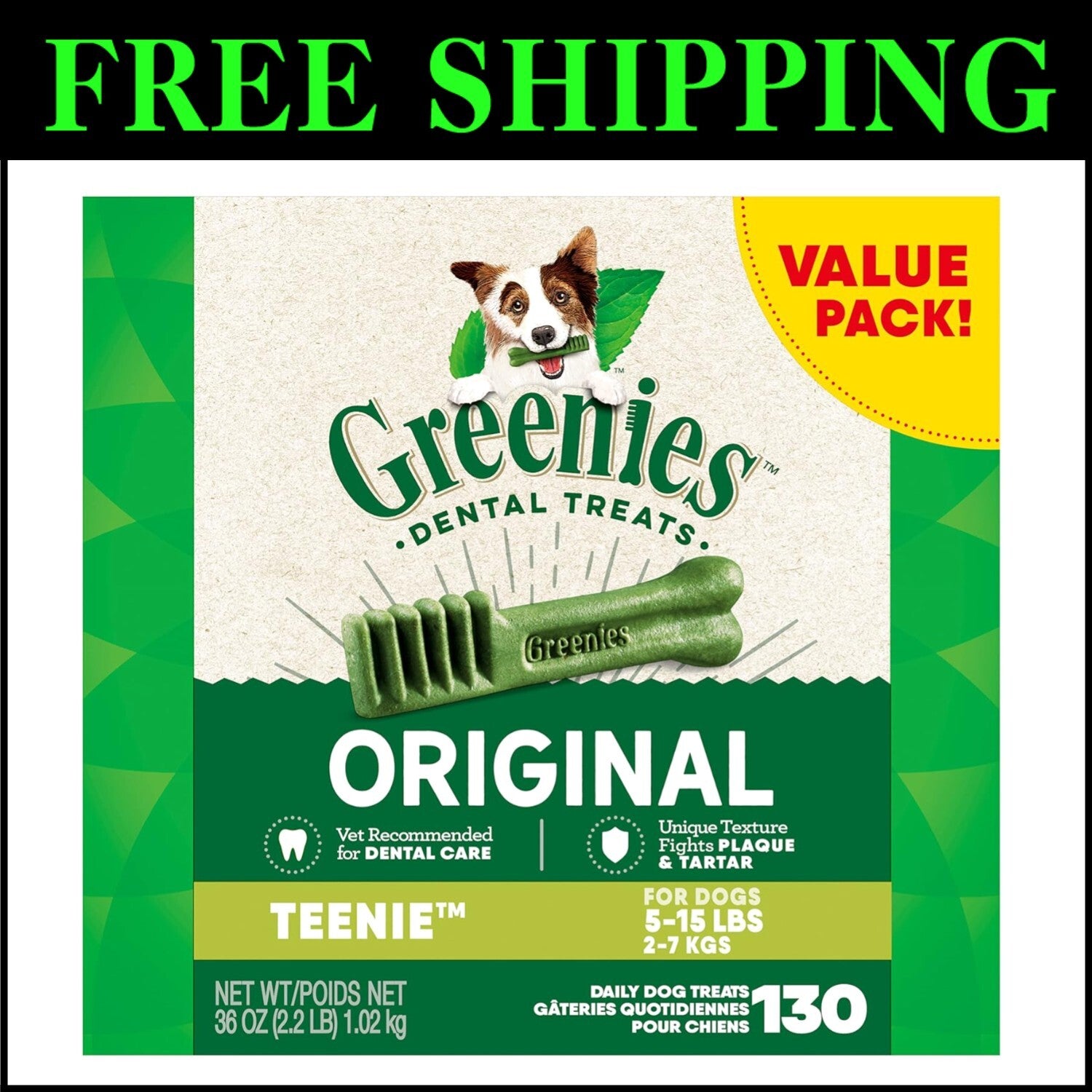 130 Chewy Dental Treats for Small Dogs - Original Flavor & Natural Ingredients