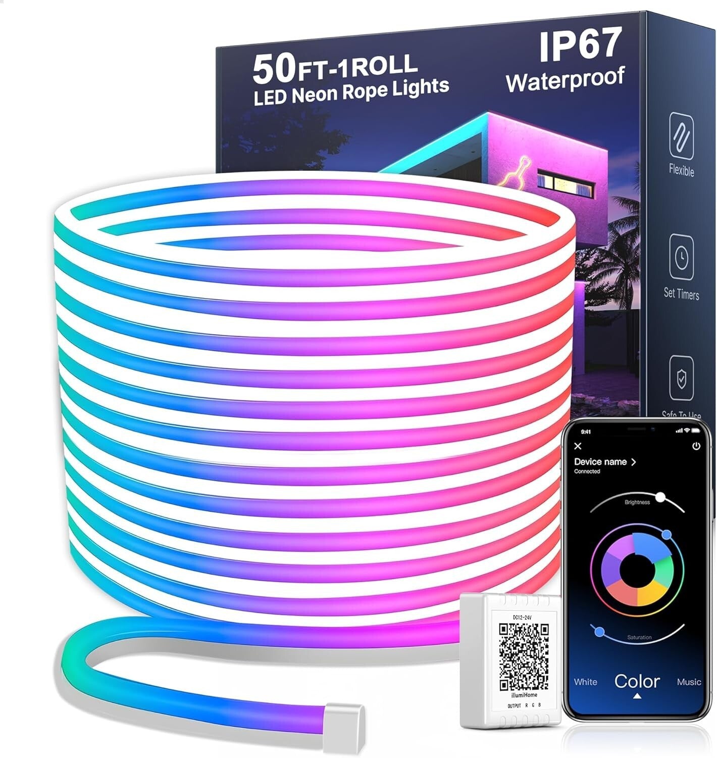 50FT Waterproof RGB Neon LED Rope Lights with Remote & App Control for Home D...