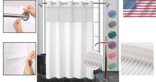 71"x74" Stylish Waffle Weave Shower Curtain Set with Snap-in Liner for Bathrooms
