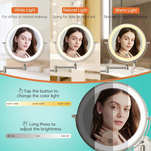 Load image into Gallery viewer, 8-Inch Lighted Bathroom Makeup Mirror - Double-Sided 1X &amp; 10X with Touch Dimming