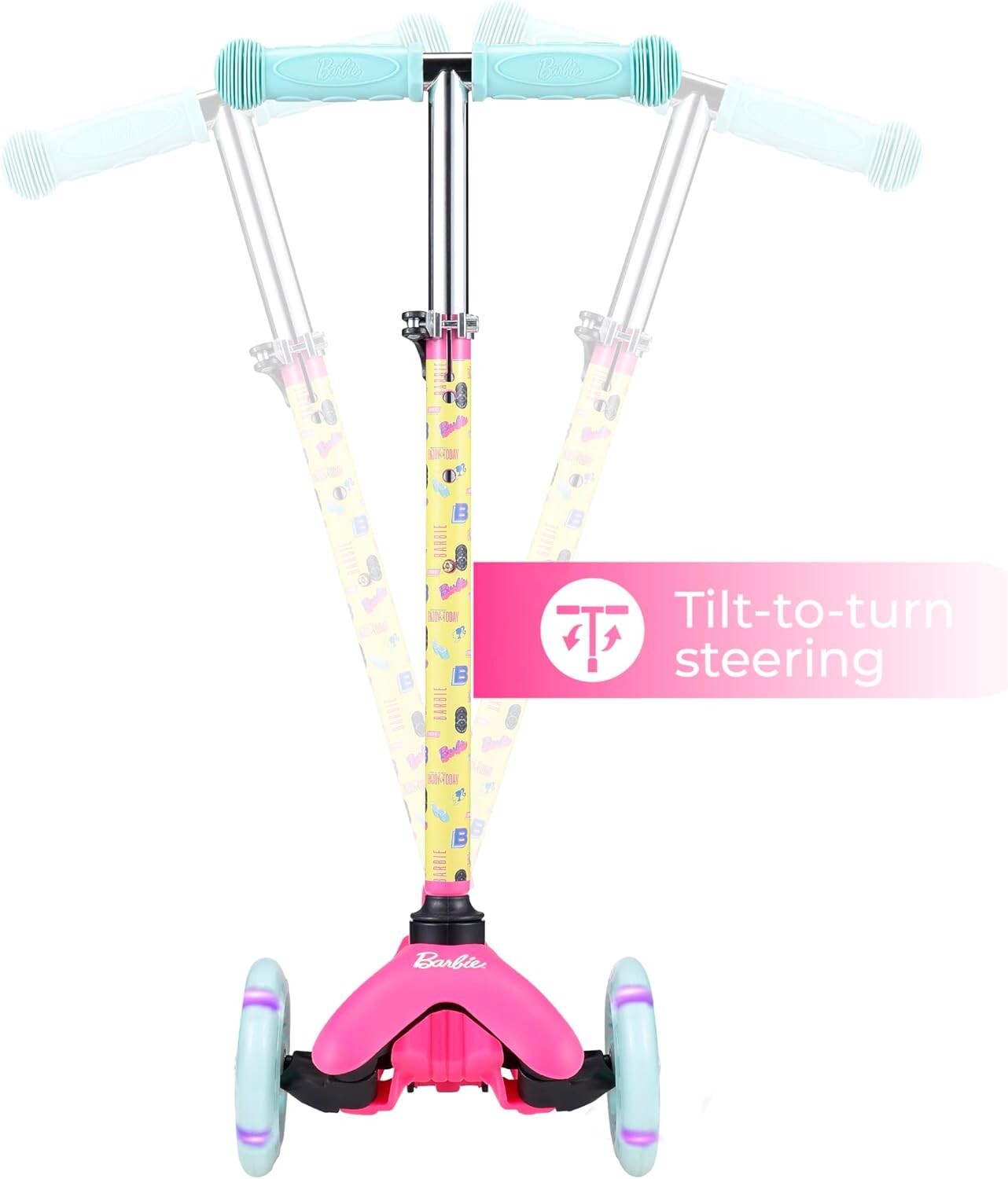 Durable & Fun Barbie Kids Scooter with Light-Up Wheels - Ages 3-7, Lean-to-Steer