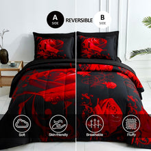 Load image into Gallery viewer, Lightweight Microfiber 7-Piece Red Floral Comforter Set - Perfect for Bedrooms