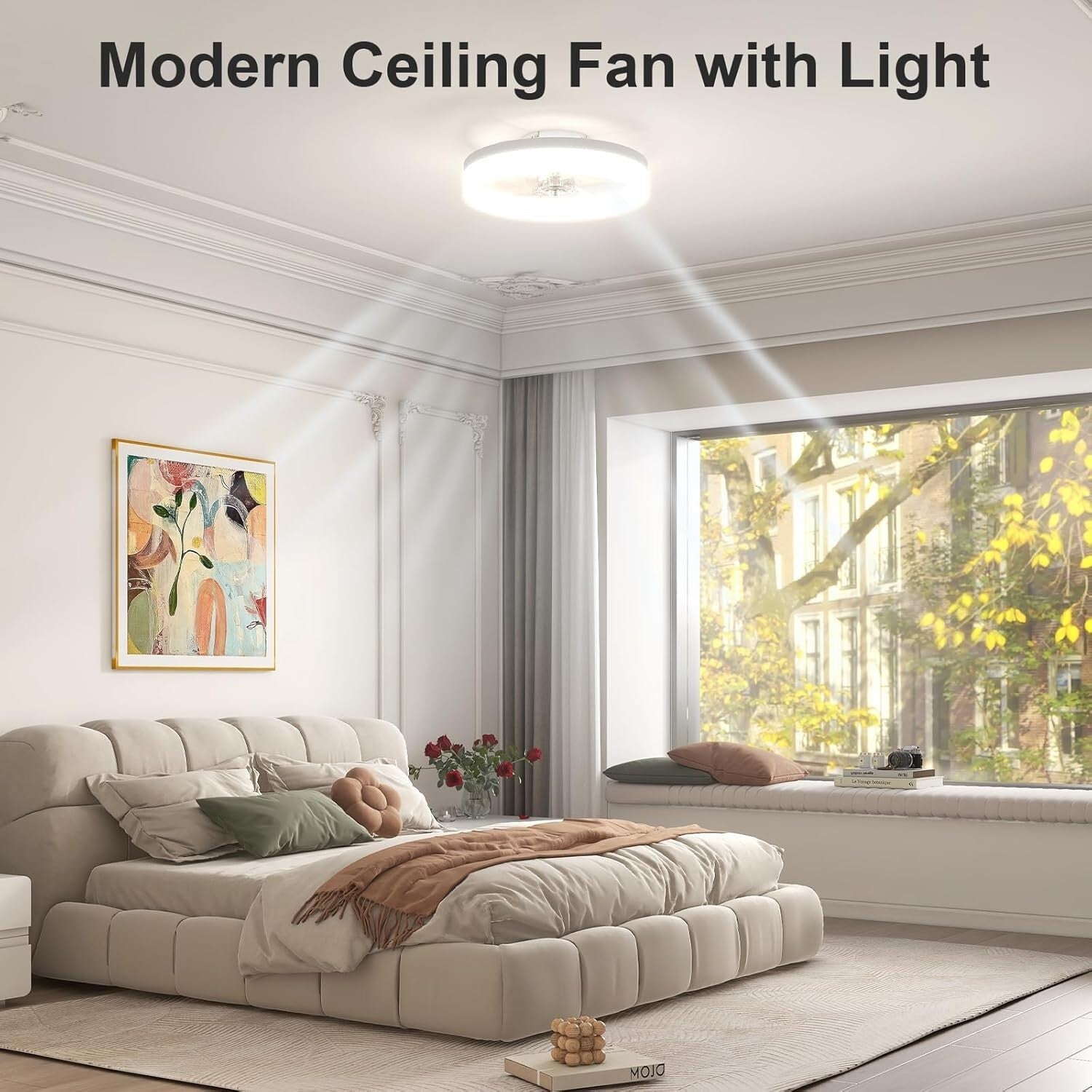 Quiet 15.7in Flush Mount Ceiling Fan with LED Light & 6 Speed Remote Control