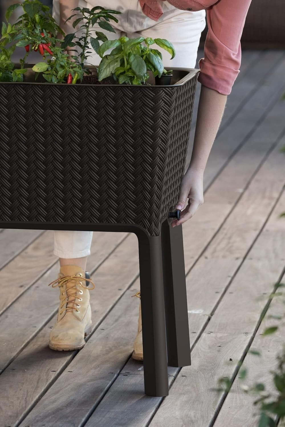 Modern 31.7 Gallon Self-Watering Planter with Drainage for Hassle-Free Gardening