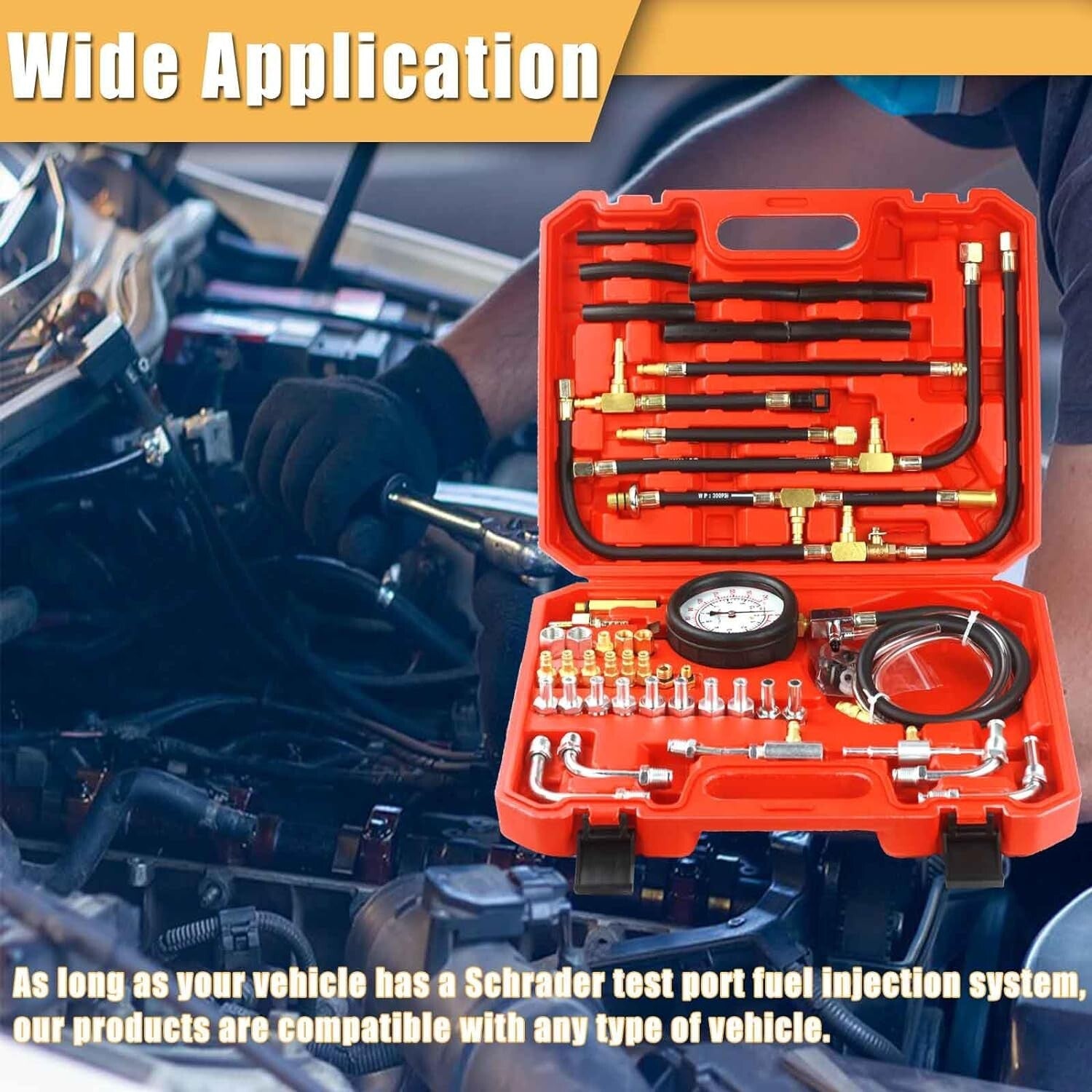 High-Precision 0-140 PSI Fuel Pressure Gauge Kit with Adapters & Tubing - 45PCS