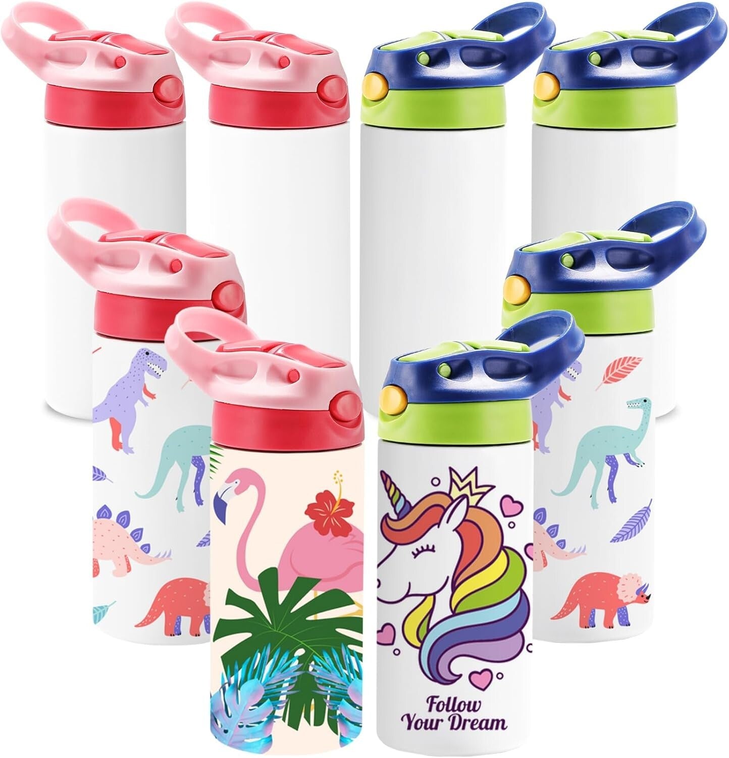 8 Pack 12oz Kids Sublimation Tumblers with Straws - Safe & Stylish Drinkware