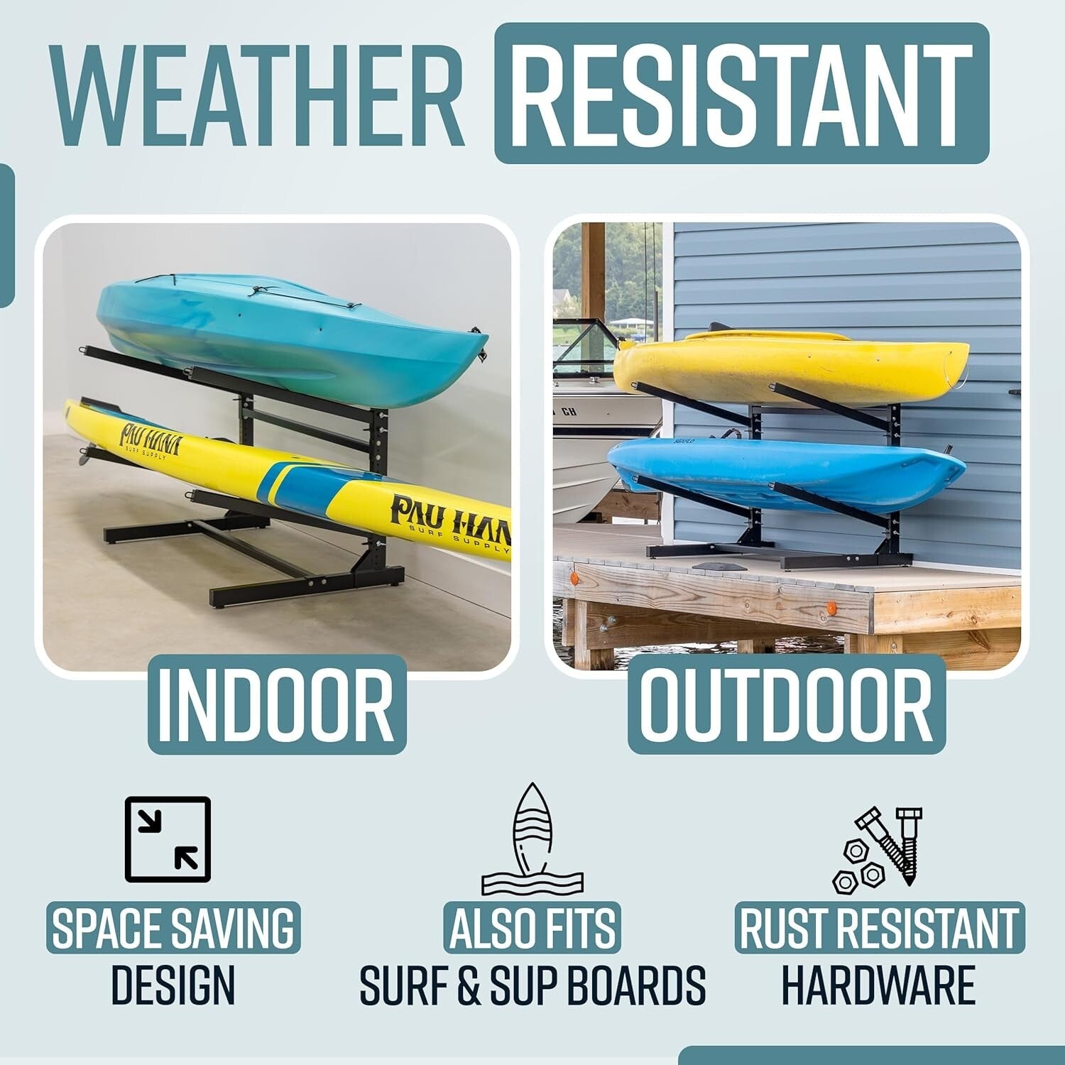 Industrial-Grade Freestanding Kayak Holder - 2 Levels, Easy Setup and Versatile