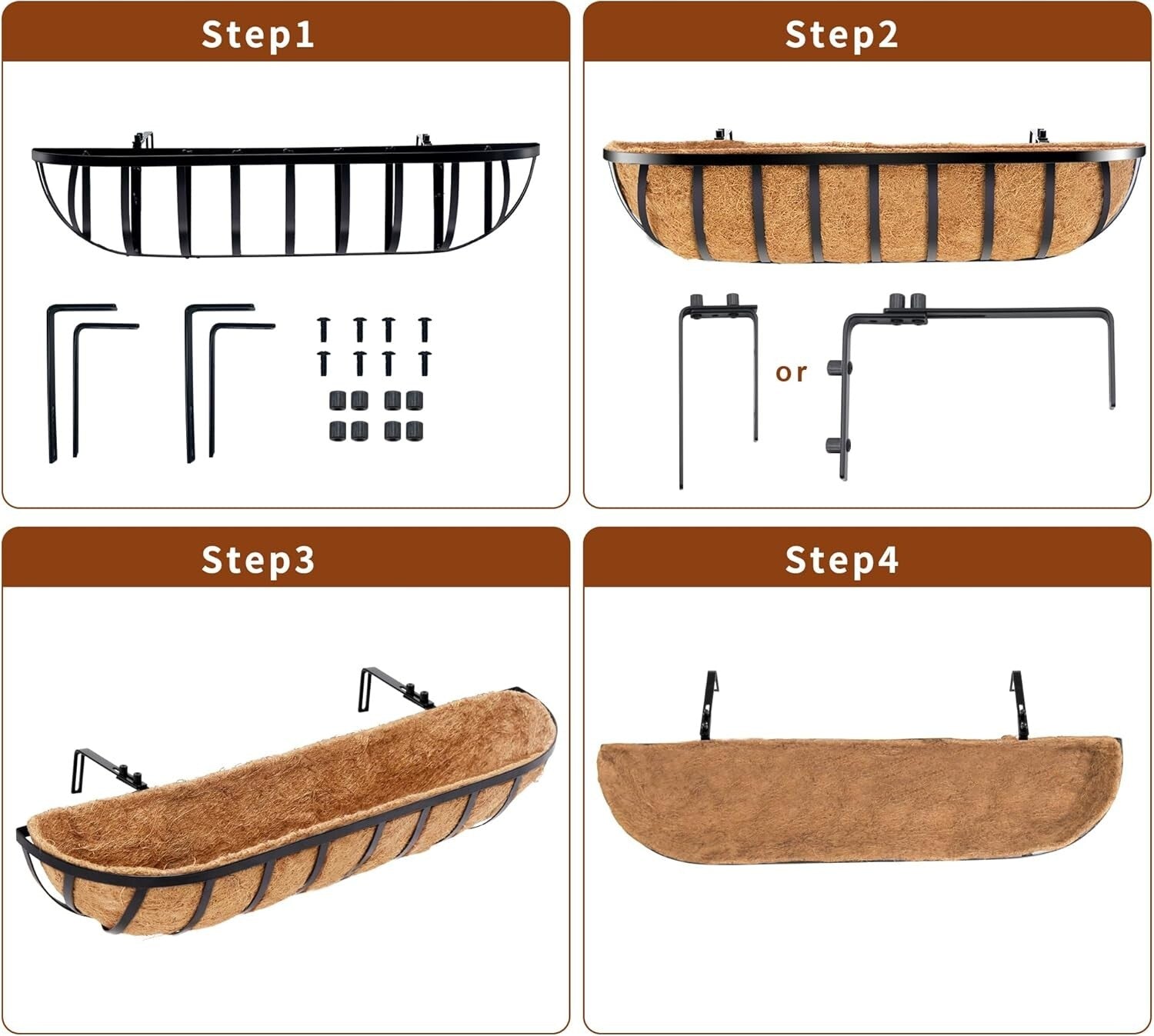 Elegant Rectangular 30" Railing Planter with Coco Liners - Add Rustic Charm!