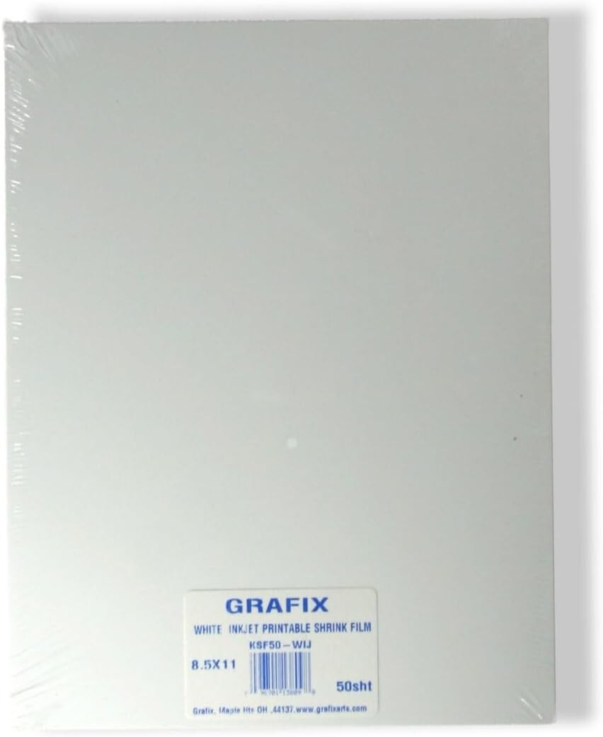 50 Sheets of Inkjet Printable White Opaque Shrink Film - 8.5"x11" Craft Packs