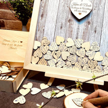 Load image into Gallery viewer, Unique Wooden Guest Book with Hearts &amp; Stand - Perfect for Weddings &amp; Parties