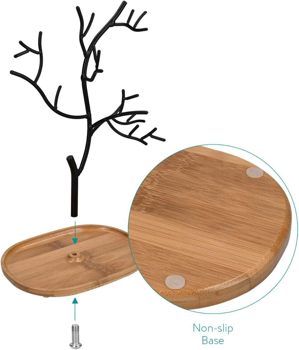 Fashionable Jewelry Tree Stand with Bamboo Base - Perfect for Necklaces & Rings