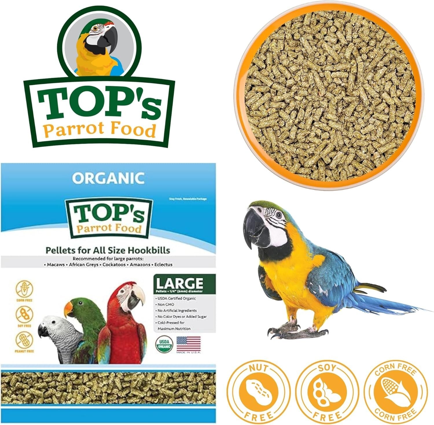 Premium Non-GMO Hookbill Pellets for Parrots - 25 lb of Healthy Nutrition