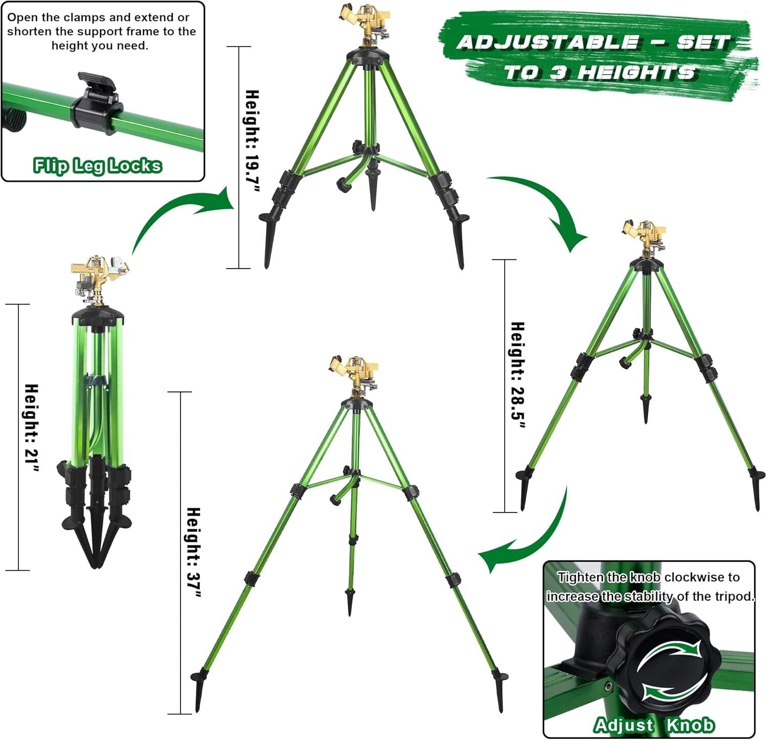 360° Adjustable Impact Sprinkler Set on Tripod Base for Effective Watering