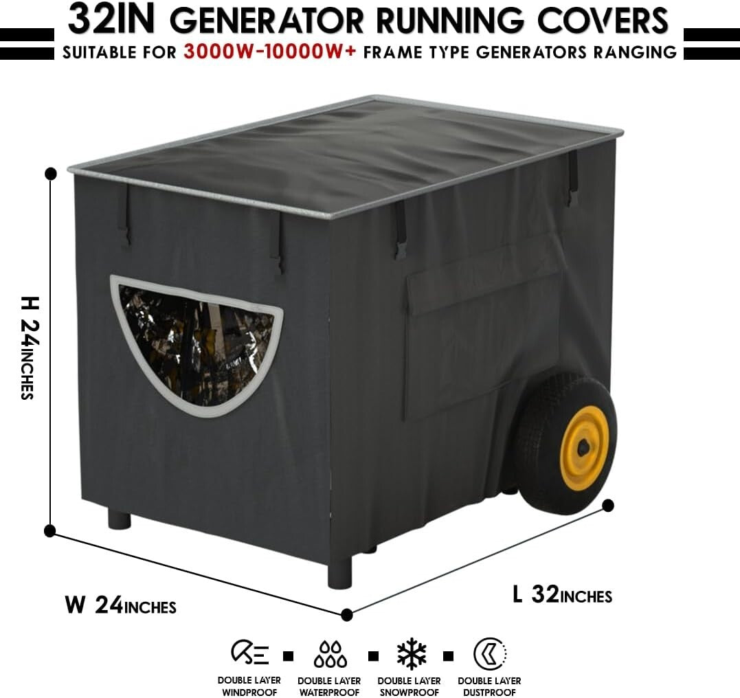 100% Waterproof Heavy Duty Generator Cover – Double Layer Protection, 32x24x24