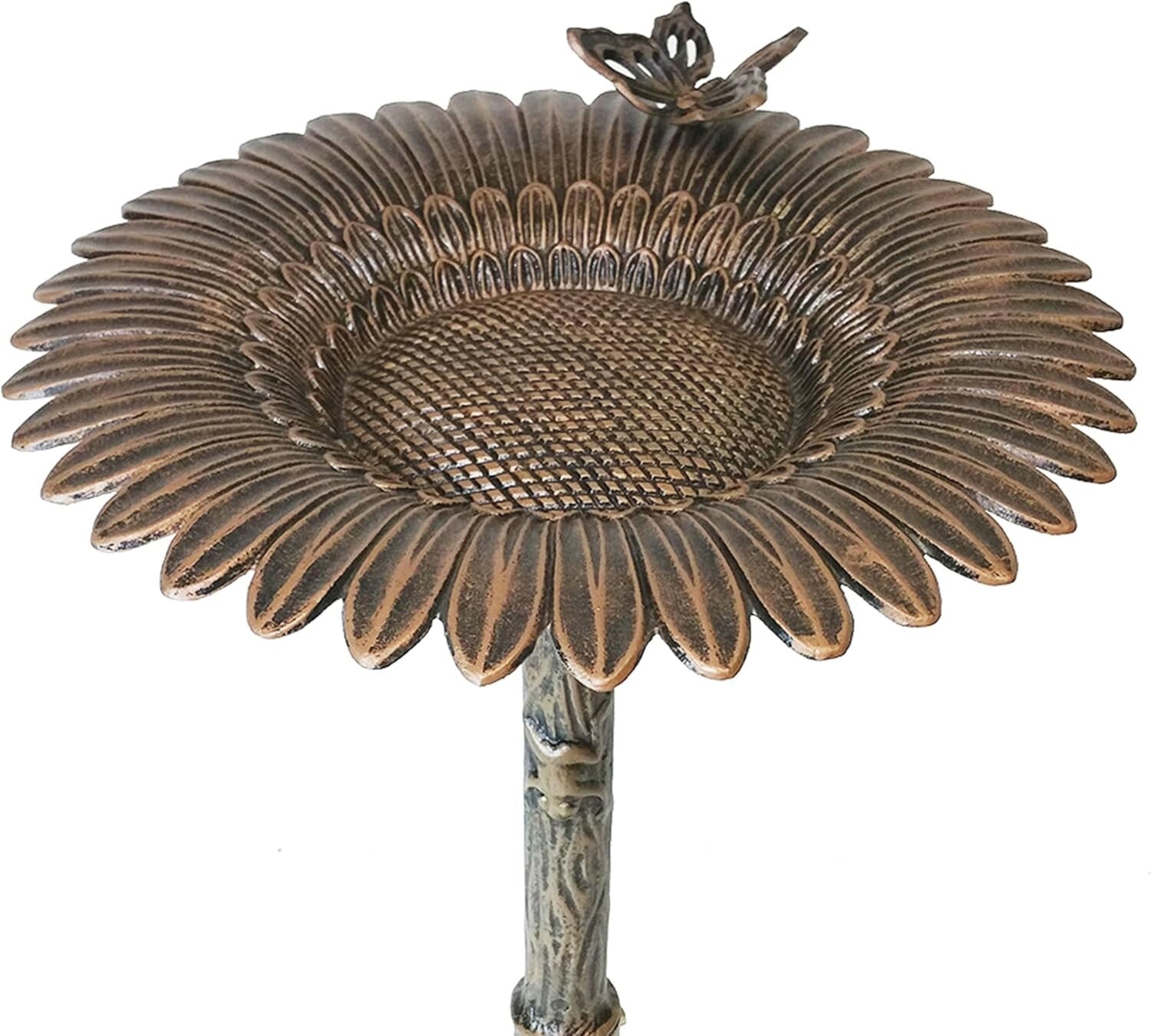 Durable Round 32-in Bronze Bird Bath with Butterfly Motifs for Outdoor Beauty