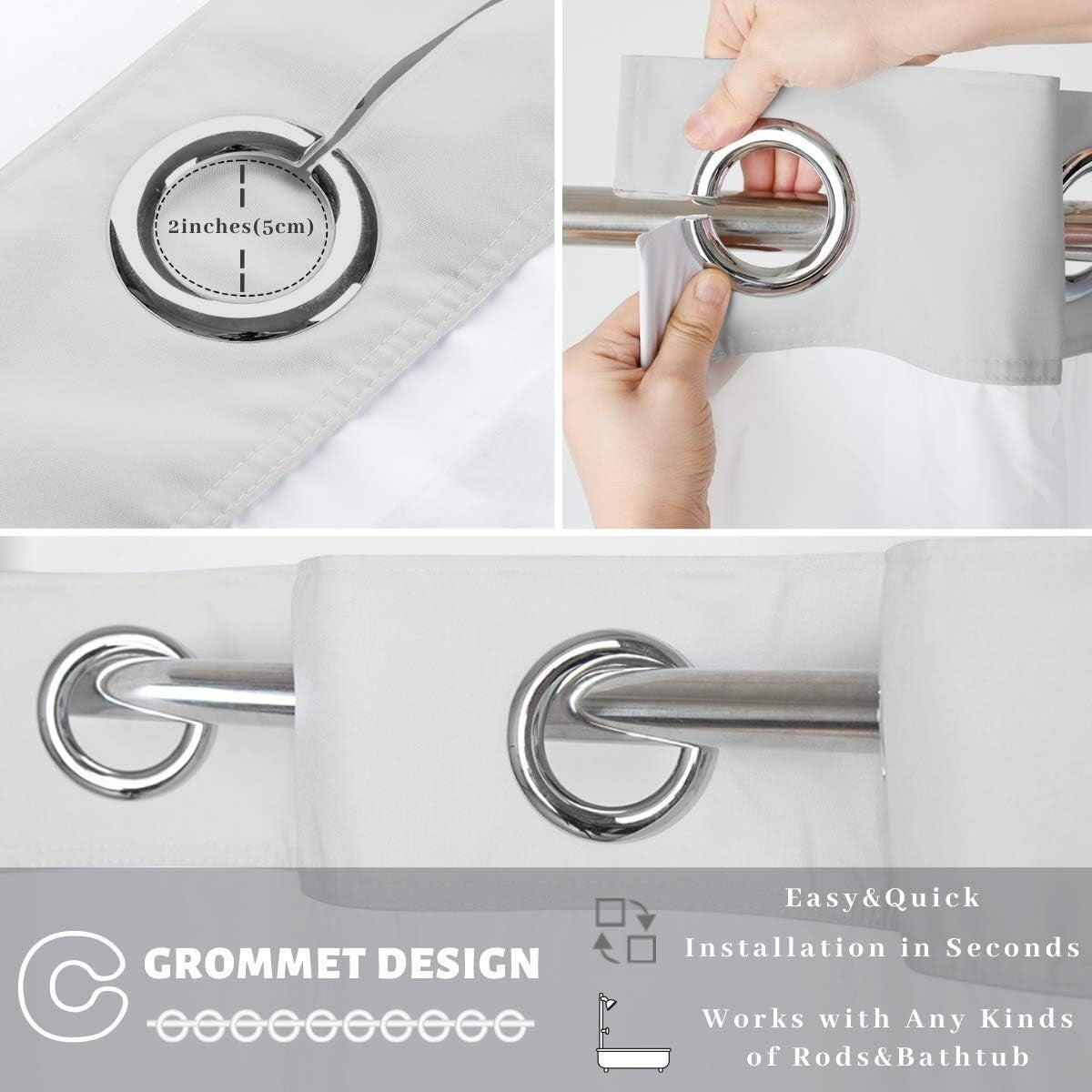 71x74” Heavyweight Gradient Grey Shower Curtain with Liner - Machine Washable