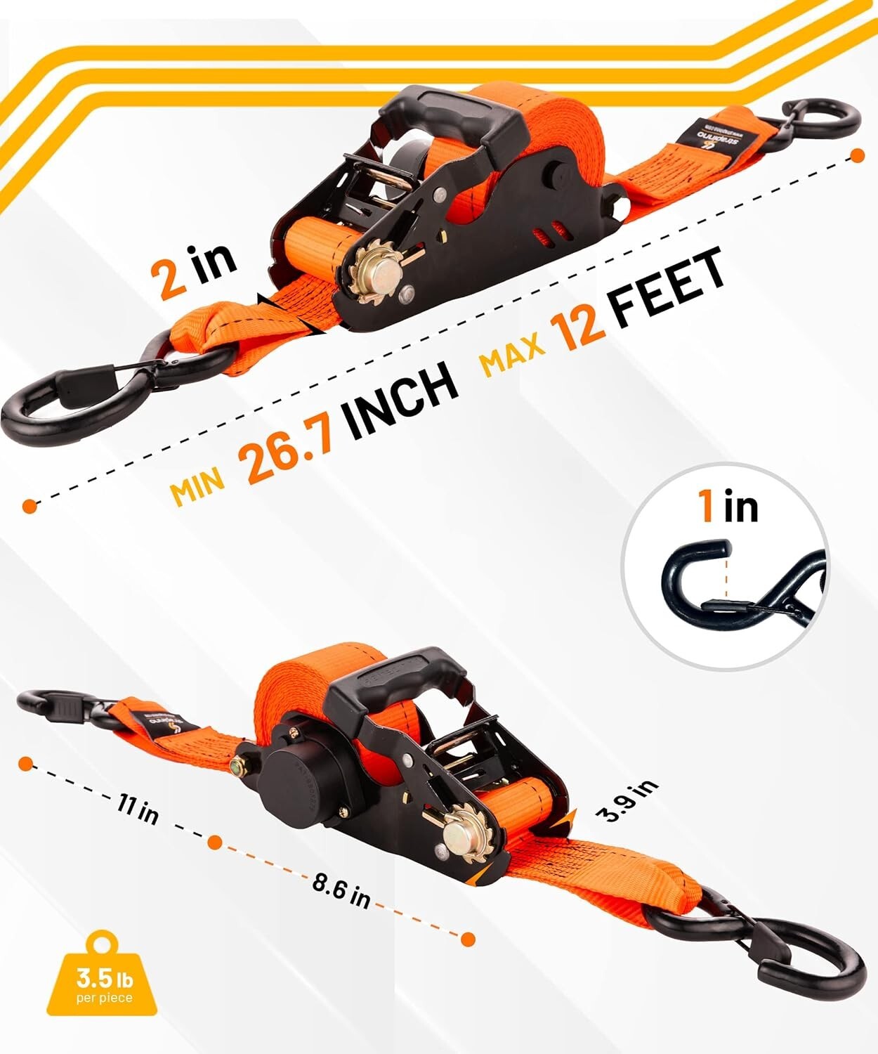 Adventure-Ready 2PC Ratchet Straps - Secure 5,000 lbs for ATV, UTV, Cargo