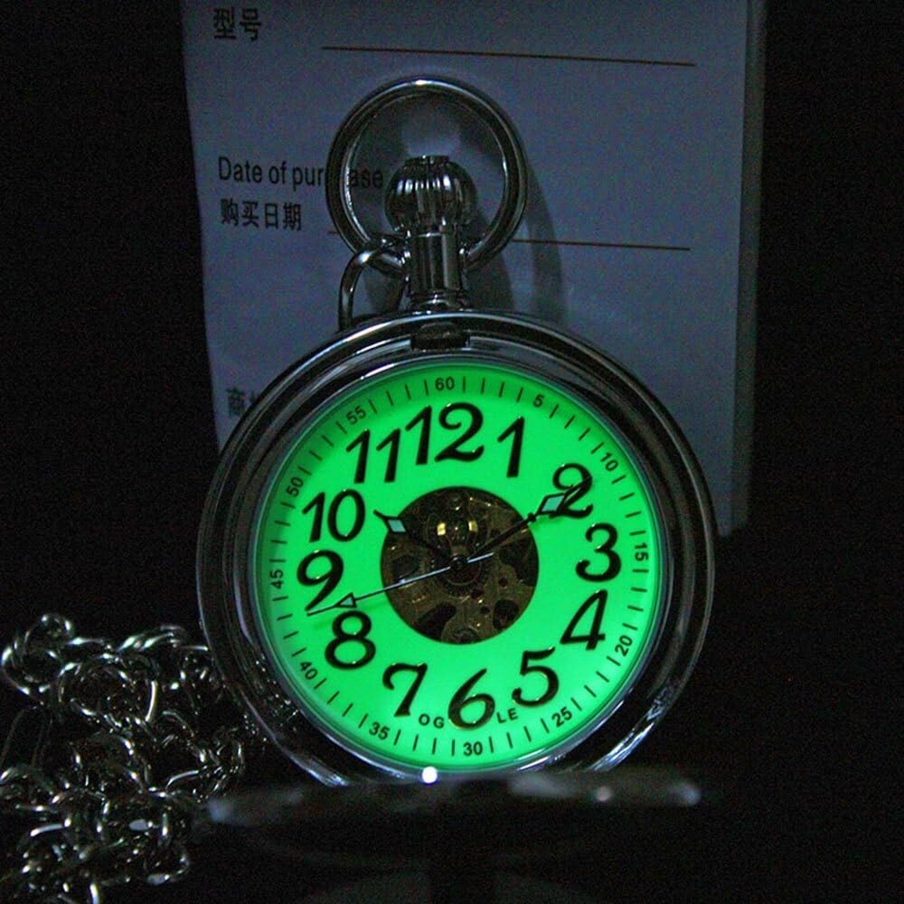 Elegant Silver Pocket Watch - Waterproof, Self-Winding & Luminous Dial - 48mm