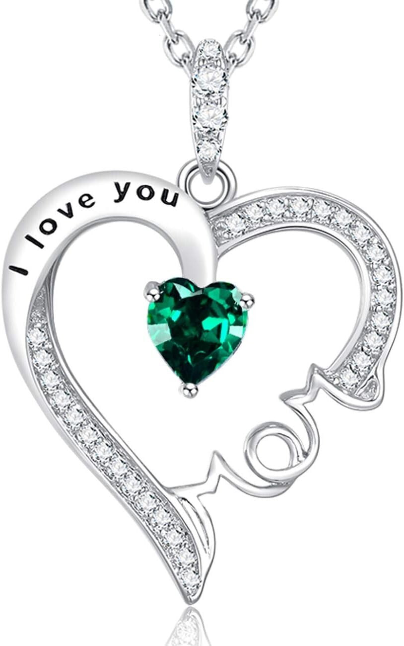Elegant May Birthstone Mom Necklace - Sterling Silver Heart Pendant Gift Boxed