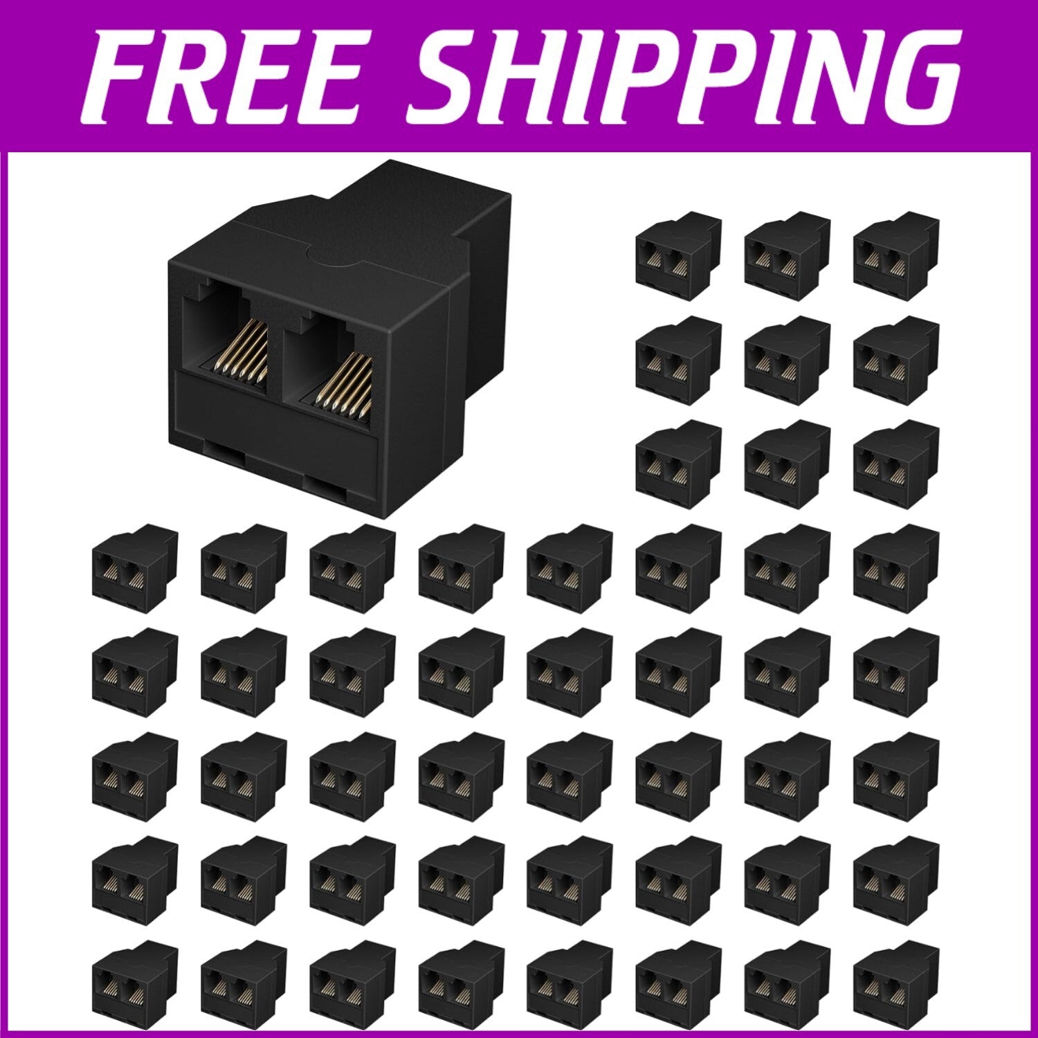 50 Pack RJ12 6P6C Female-to-Female Telephone Line Splitters - Clear Connection