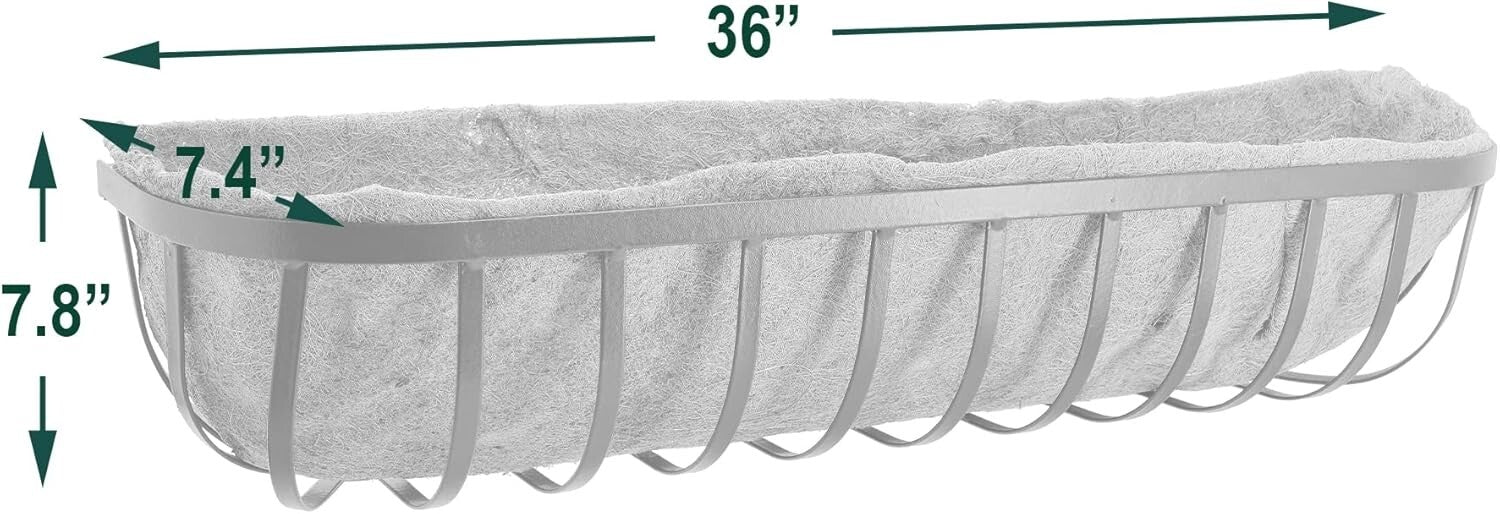 Rectangular Powder-Coated Metal Wall Planter with Natural Coconut Liner - 36"