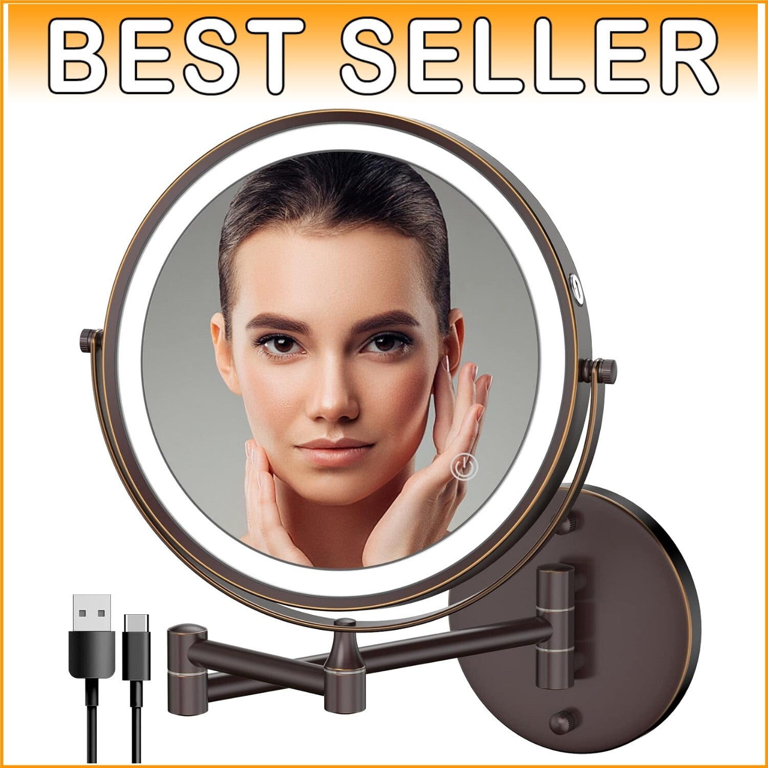 Stylish 360° Swivel LED Makeup Mirror with 1X/10X Magnification for Easy Viewing
