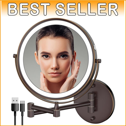 Stylish 360° Swivel LED Makeup Mirror with 1X/10X Magnification for Easy Viewing
