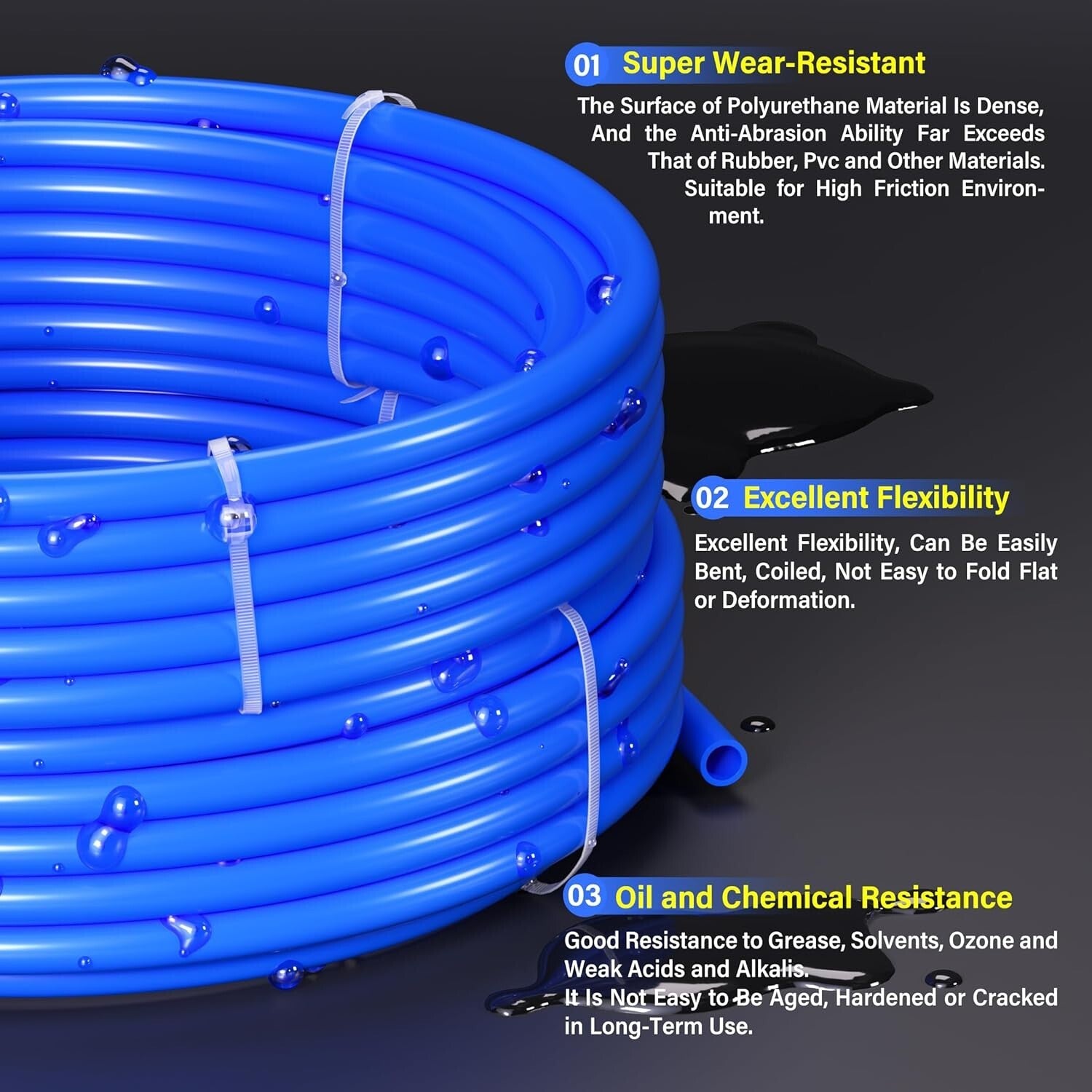 Blue 1/4" OD & 1/6" ID PU Air Tubing Hose - 100ft Flexible Fluid Transfer