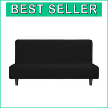 Load image into Gallery viewer, Elegant Black Armless Futon Slipcover - Stretchy Jacquard Fabric Protector