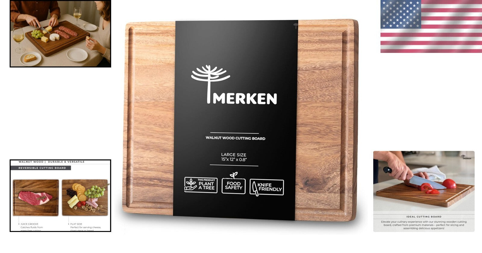 15"x12" Reversible Walnut Cutting Board with Juice Groove - Ideal for BBQ & Prep