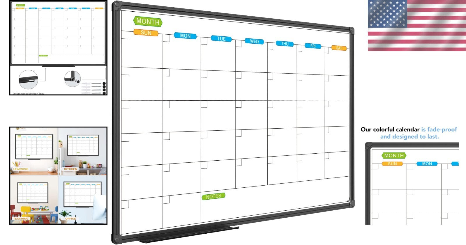 Magnetic Dry Erase Calendar Whiteboard 36x24" - Elegant Wall-Mounted Organizer