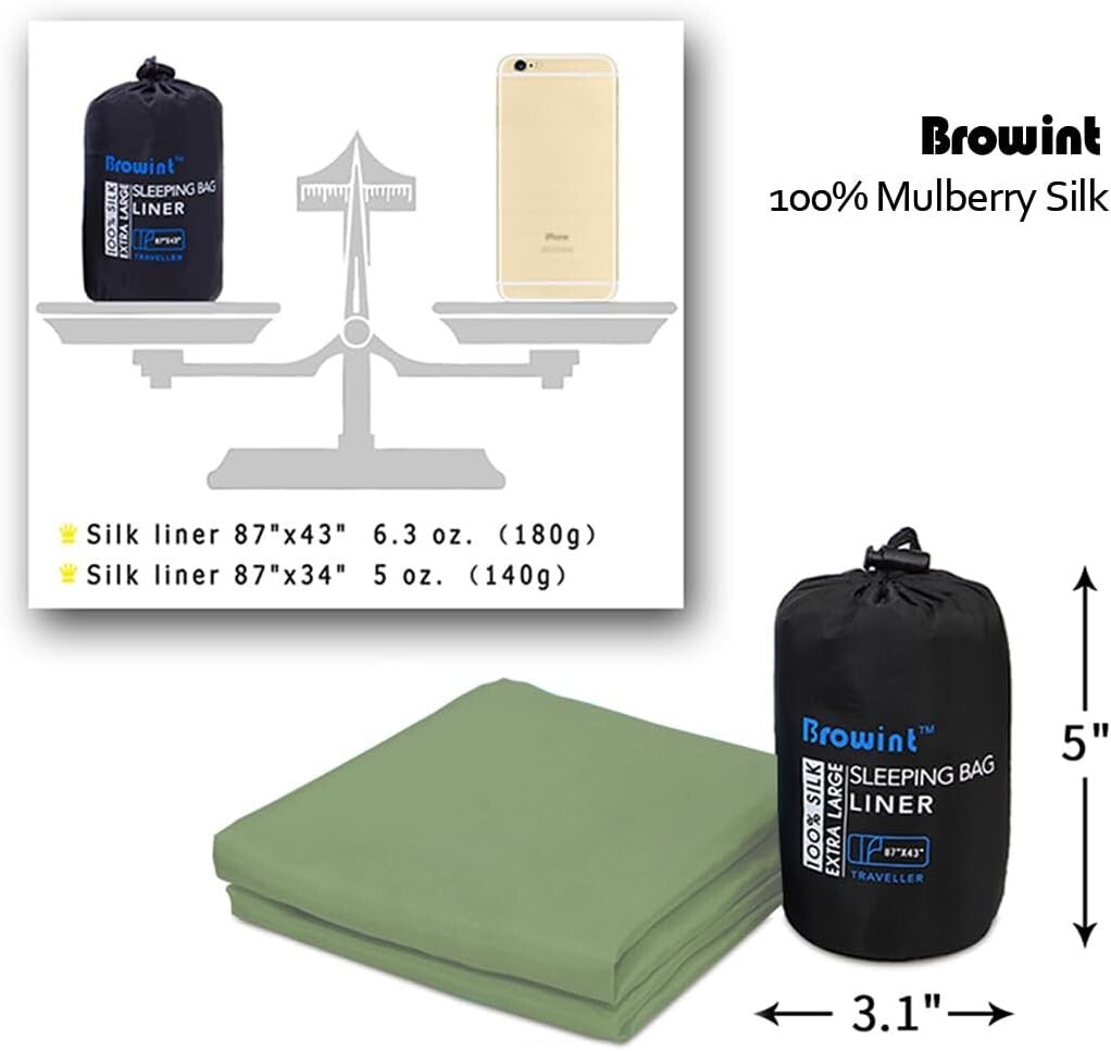 Luxury Silk Sleeping Bag Liner - Extra Wide 87"x43" for Ultimate Comfort