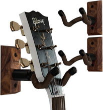 Load image into Gallery viewer, Elegant 3-Pack Guitar Wall Mounts in Black Walnut for All Guitar Types
