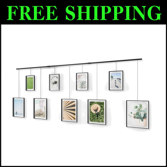 Adjustable Brushed Metal Picture Frames for Unique Wall Decor - Set of 9